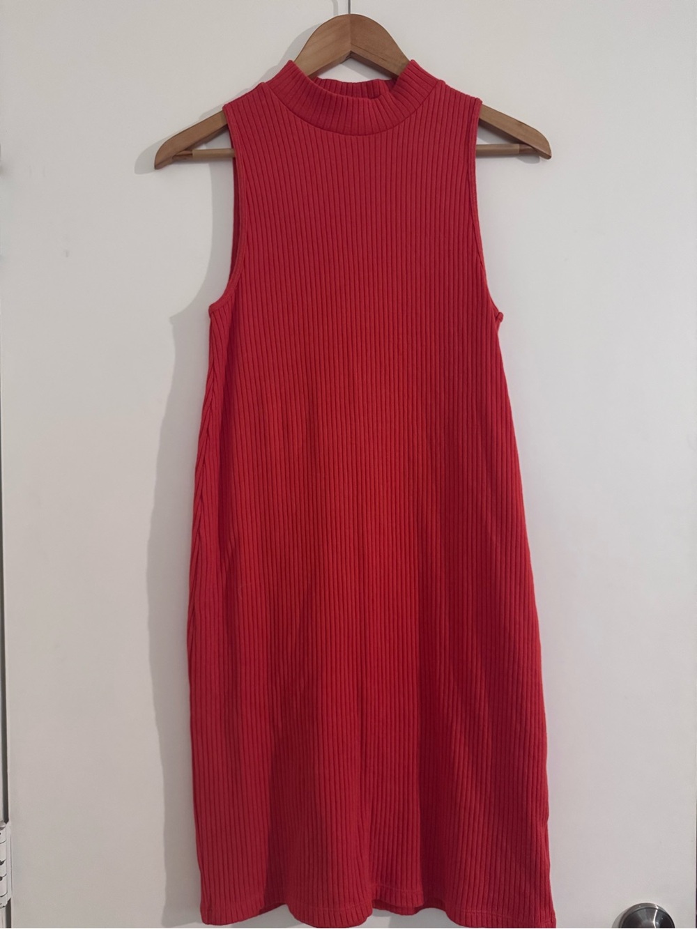 Old Navy Ribbed Sleeveless Mock Neck Red Midi Dress